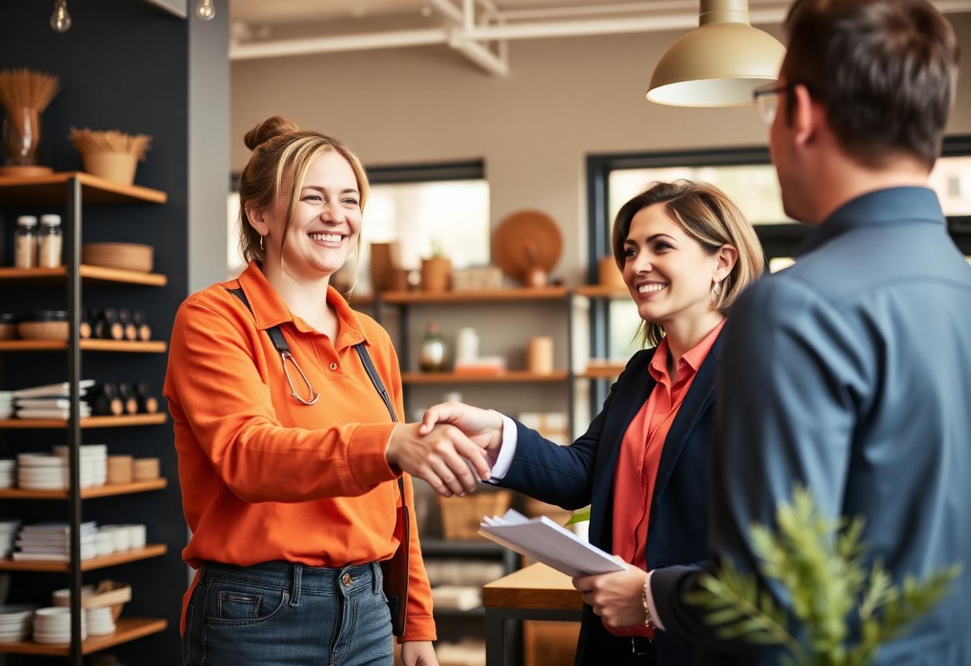 A BrandKemy consultant meeting a happy retail business owner